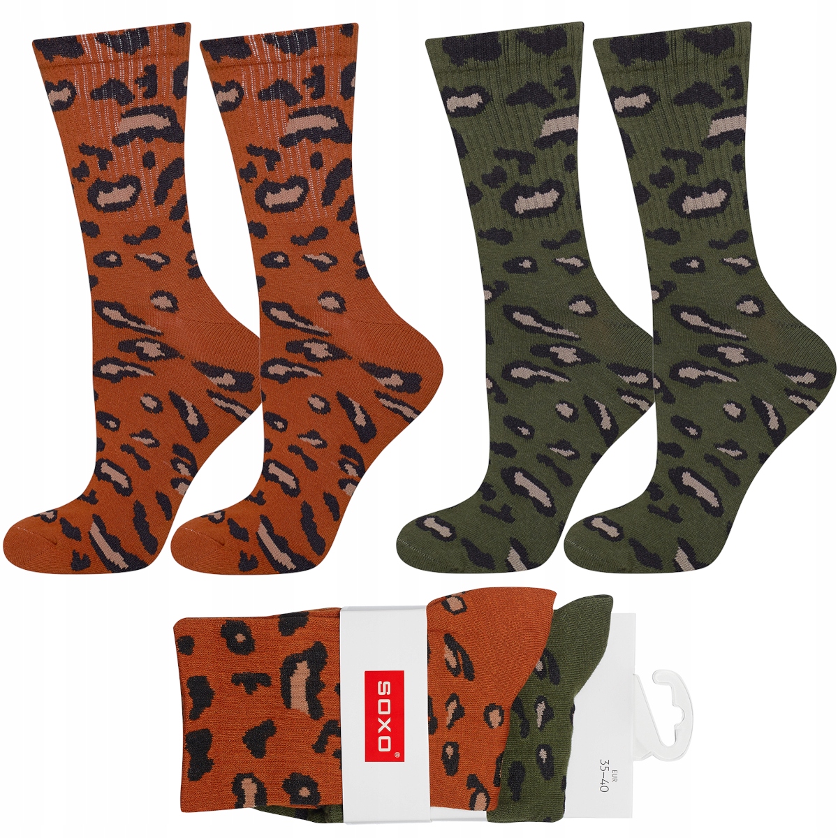 

2 Pary Skarpetki Damskie Soxo Panterka Kolorowe