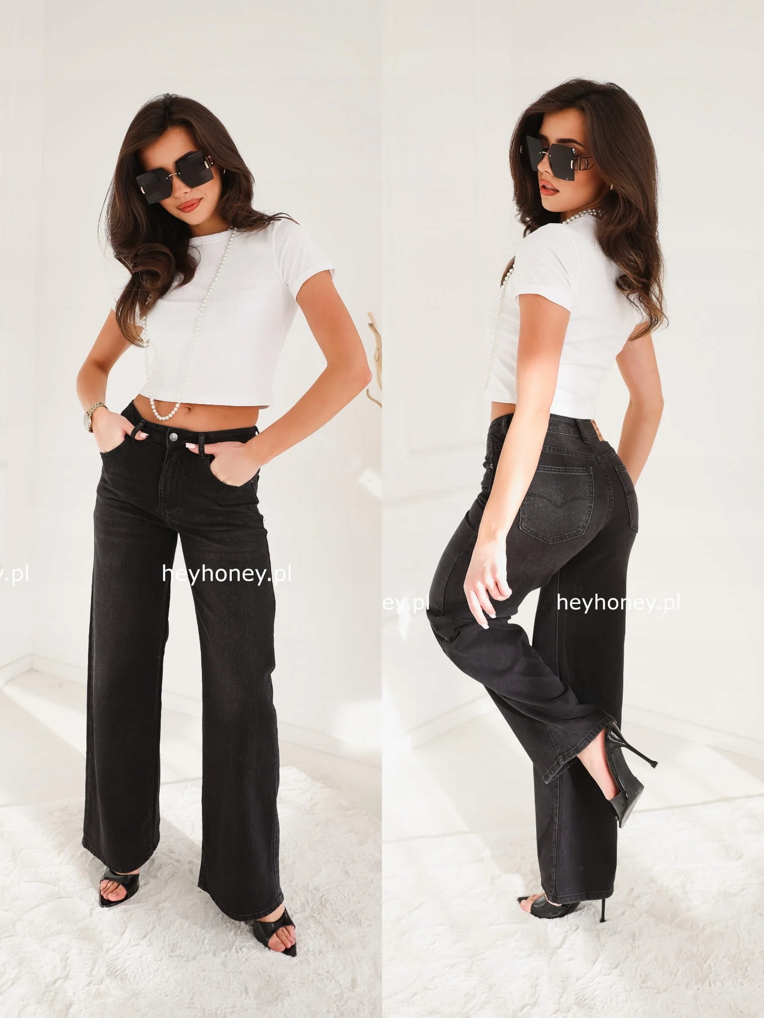 Džínové kalhoty s širokou nohavicí černé Beam M