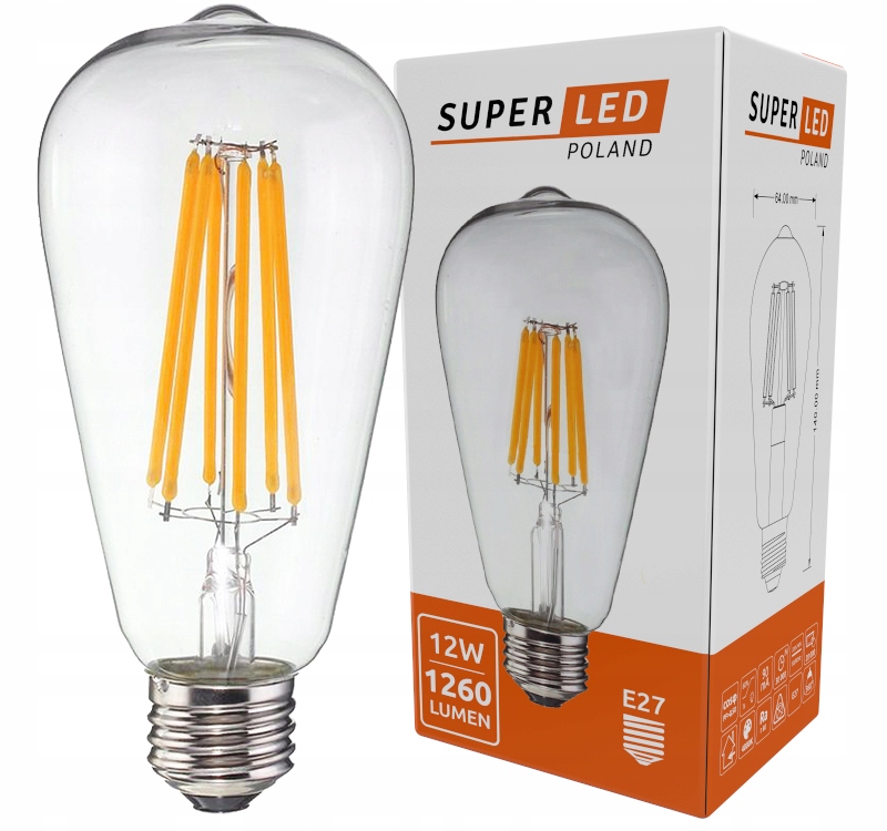 Żarówka LED E27 Filament 12W Edison Ozdobna ST64