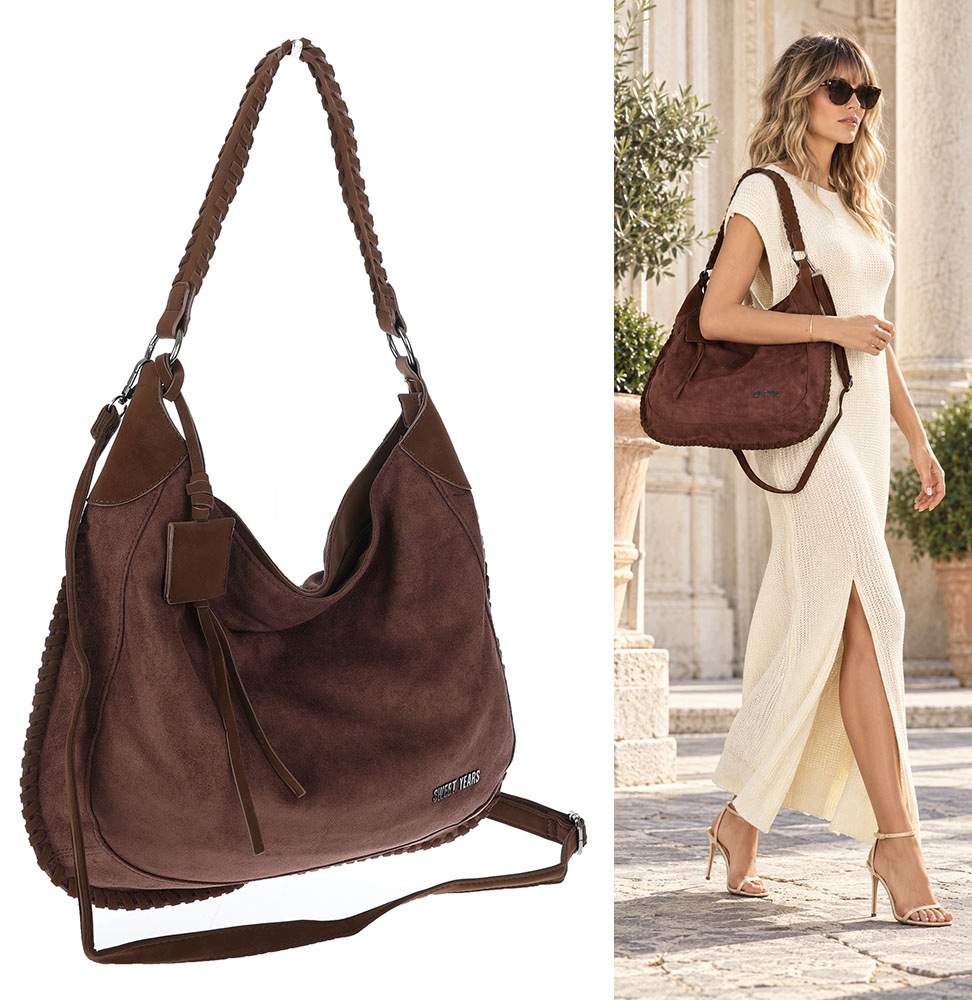 Dámská semišová shopper kabelka přes rameno PT03 Čokoládová