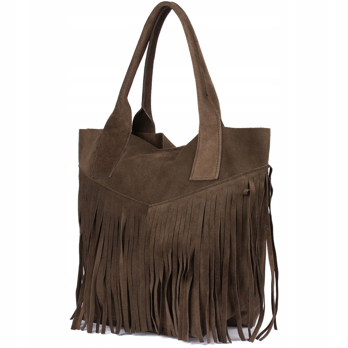 Dámská kožená semišová kabelka A4 s italskou střapcem shopperka, semišová kůže