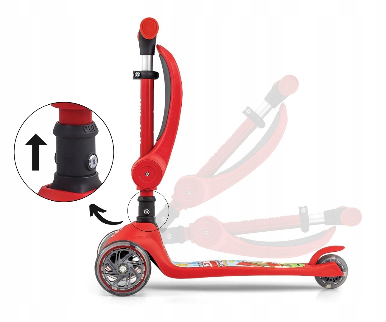 Hulajnoga Scooter Fuzzy Classic Red Czerwony Balansująca Led Regulacja 2W1