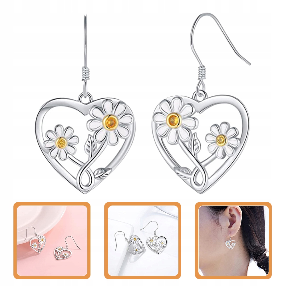 KOLCZYKI SERCE STOREK BIŻUTERIA KWIATOWA Marka bez marki