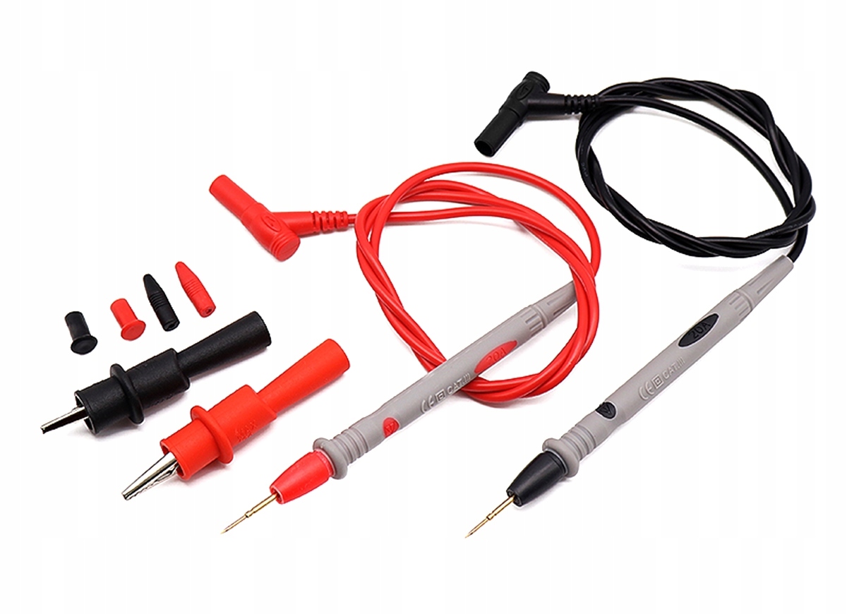 PRZEWODY KABLE POMIAROWE DO MIERNIKA + KROKODYLKI PRECYZYJNE OSTRE 20A