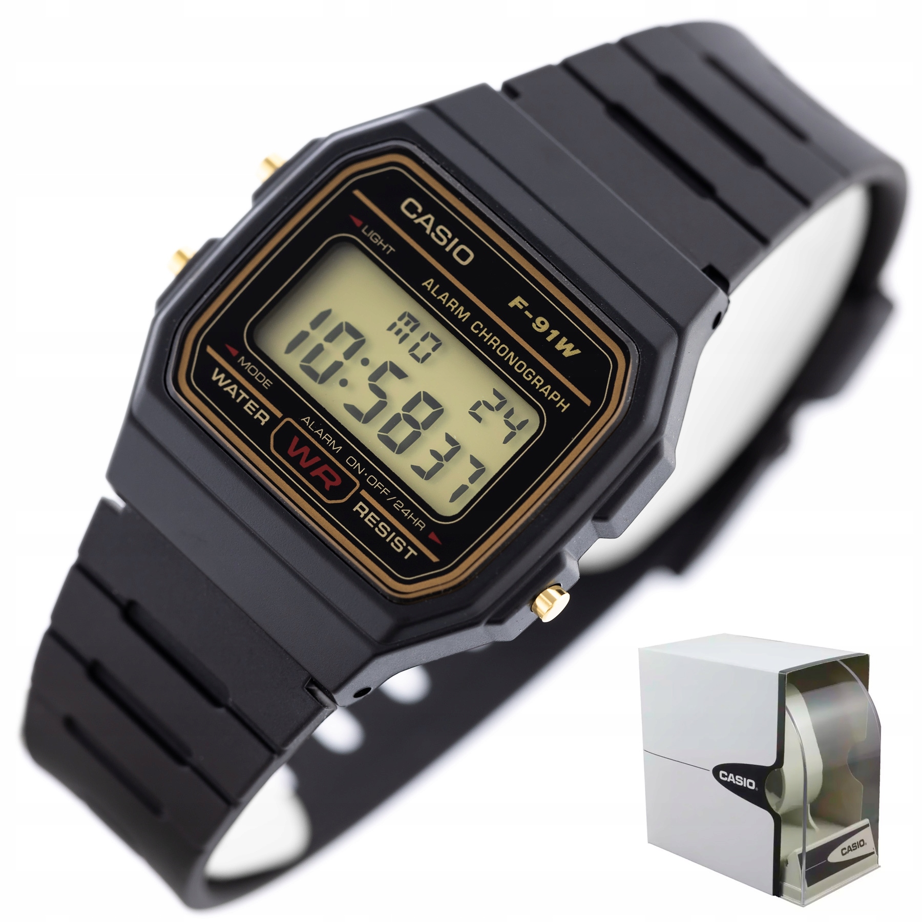 Zegarek Męski Czarny Casio F-91WG-9QDF Pudełko Prezentowe