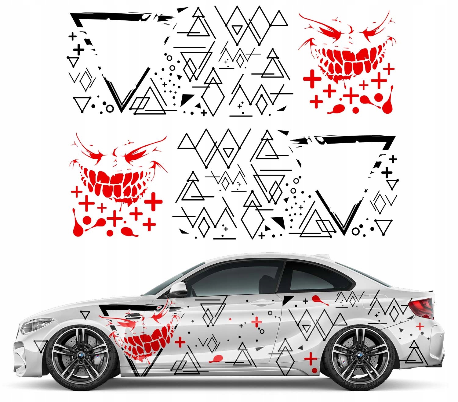Nálepky Grafika na auto Motív Trojuholníky Krížiky Tvár Úsmev 92x547