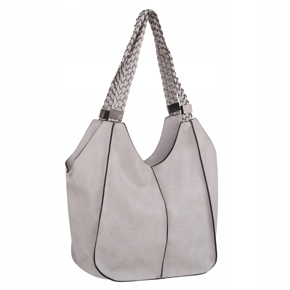 Jgl szara torebka shopper plecione rączki shopper popielata torebka