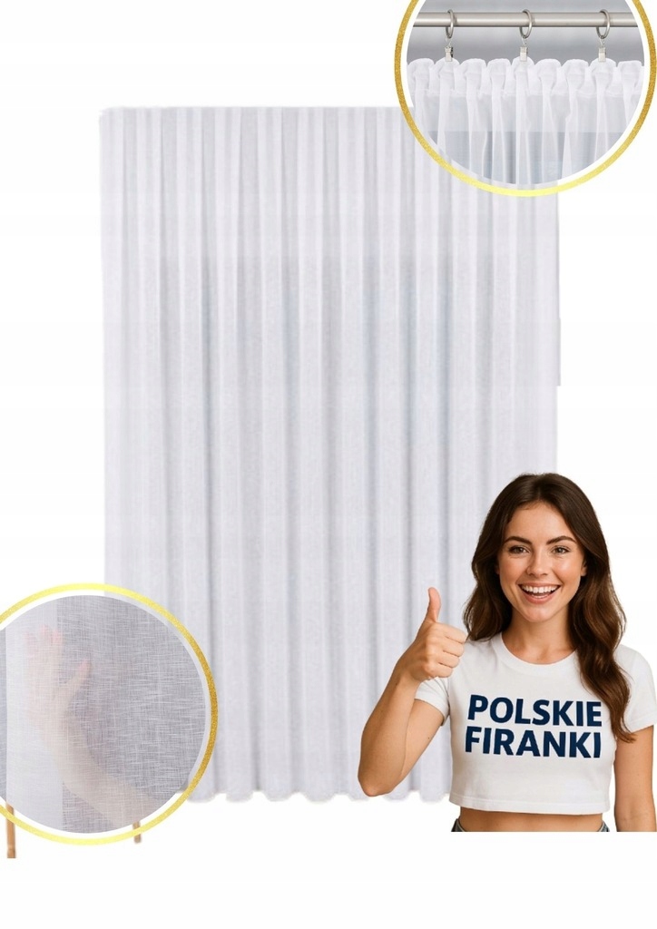Firana Gotowa Biała Batyst Na Taśmie Ołowianka Do Salonu 285x400 Do Salonu