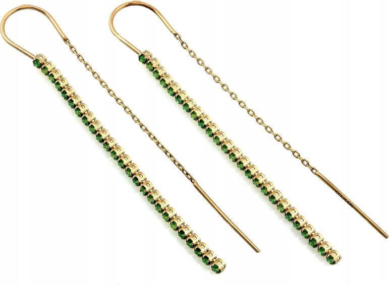 Náušnice zlaté dlouhé závěsné se zelenými zirkony zlato 585 jako dárek