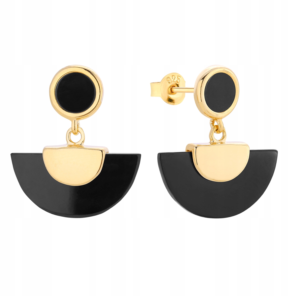 Zlaté Náušnice S Půlměsícem A Onyxem Stříbro Pozlacené