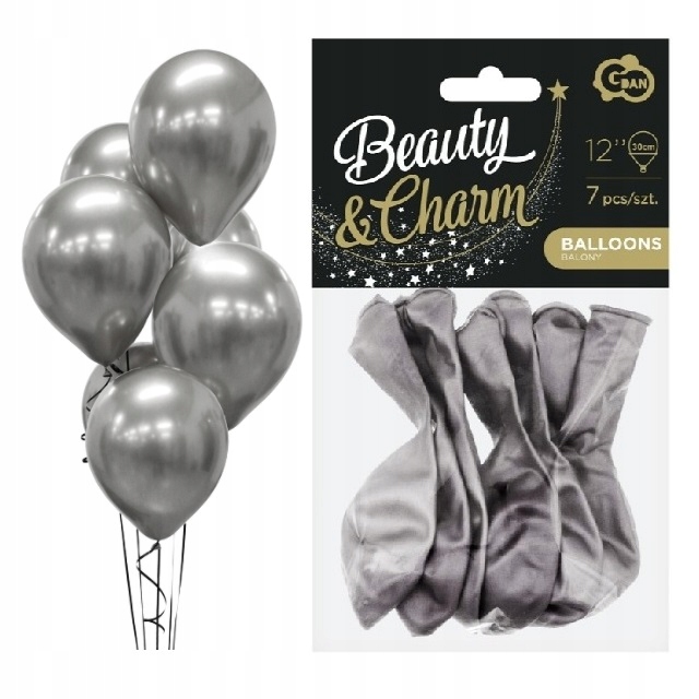 

Balony na Urodziny platynowe grafitowe 30cm 7szt