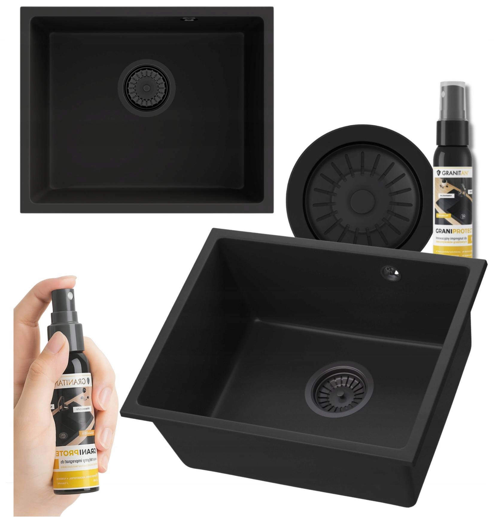 Granitový Dřez Pod Desku Černý Sada Černý Sifon Dřez Manado 50