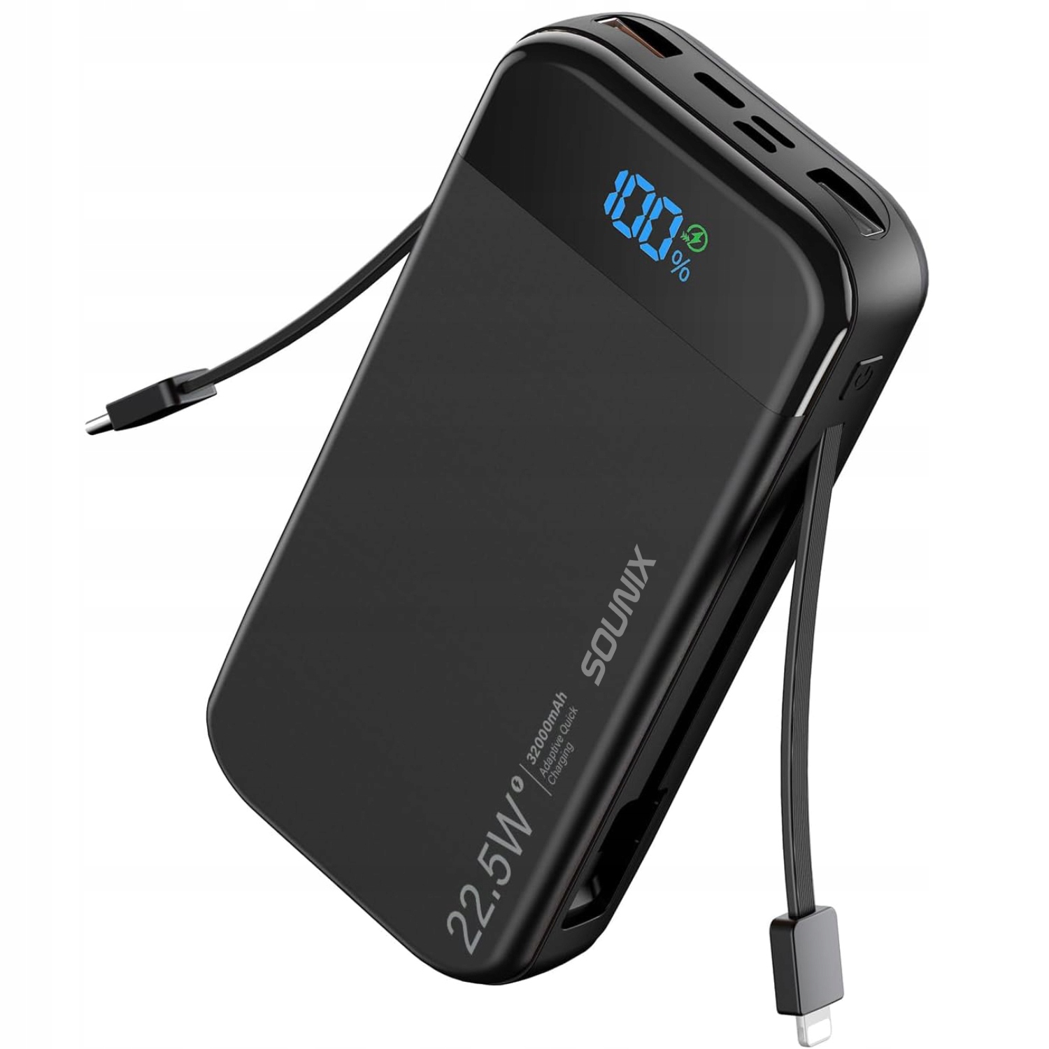 Powerbank 30000 mAh s rychlým nabíjením 22,5W (QC/PD),vestavěný kabel Usb-c