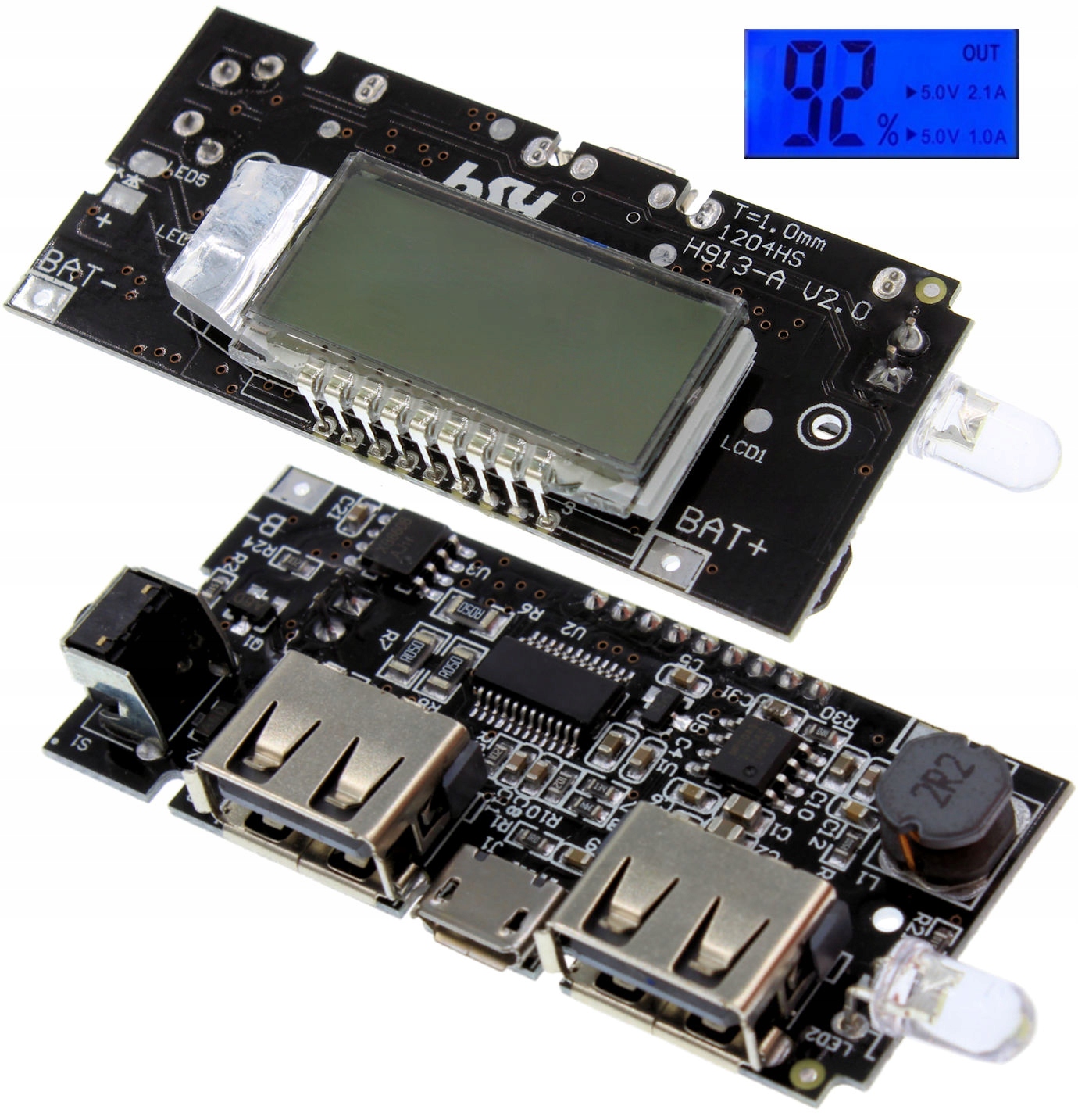 Moduł Power Bank 2x USB 2.1A 1A 18650 Li-ion LCD