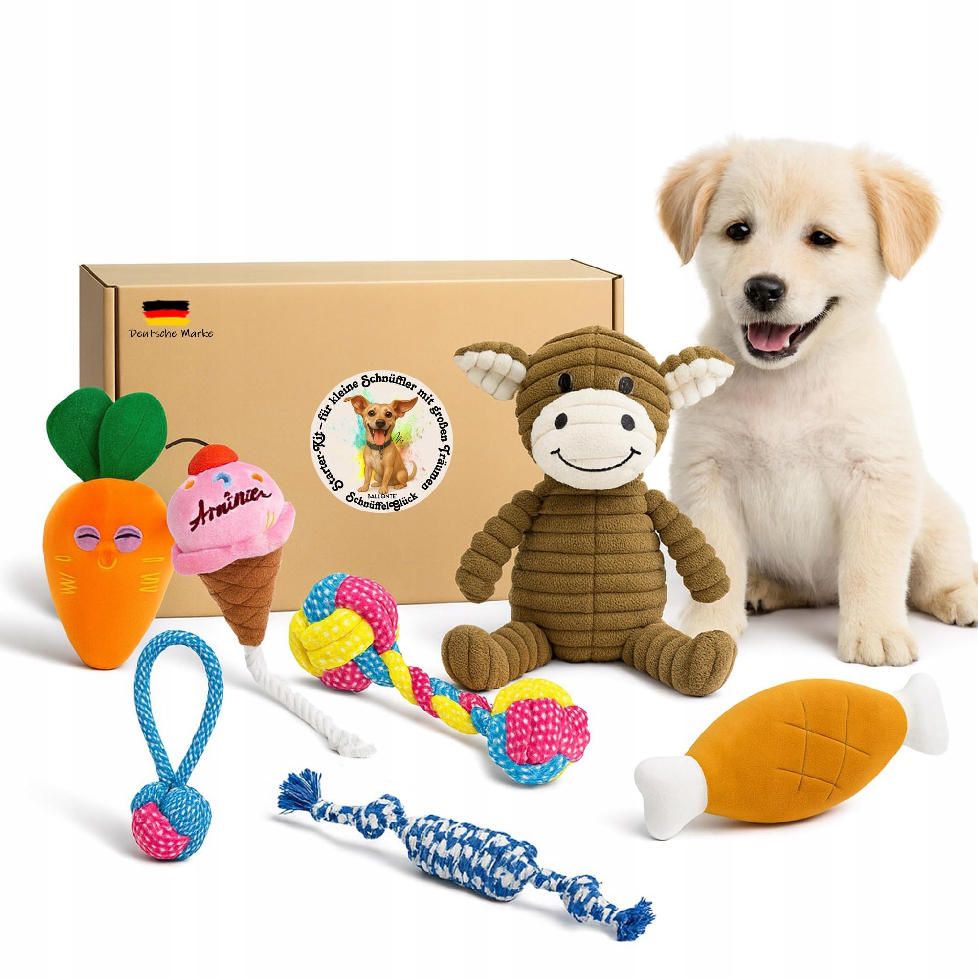 Levně Ballonte Sada hraček pro štěňata 7dílná kousací šňůra