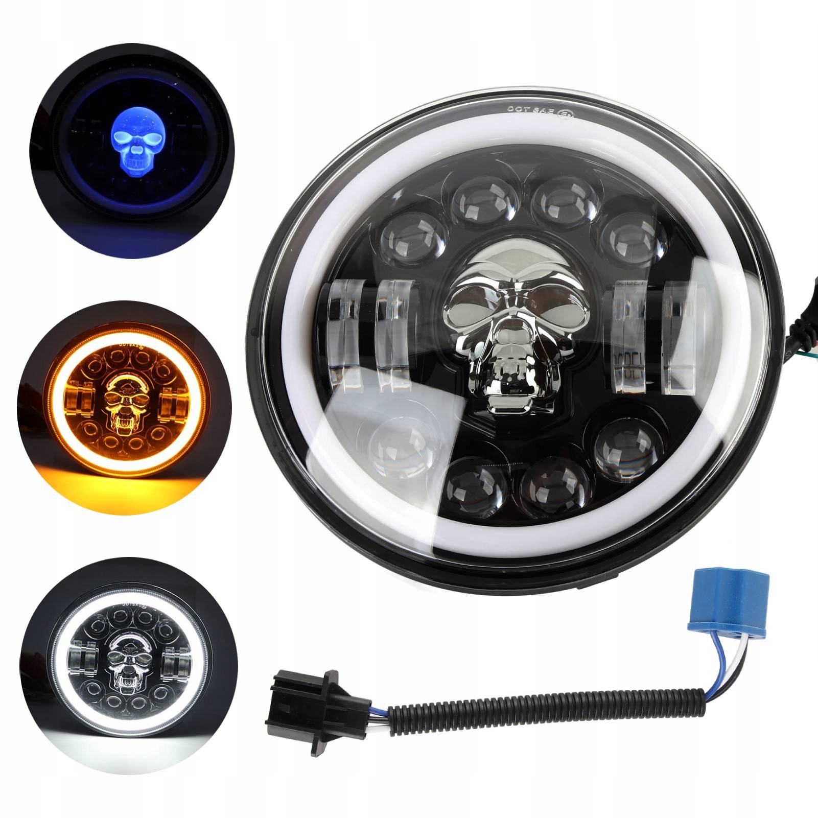 REFLEKTOR LAMPA PRZÓD MOTOCYKLOWA LED 7 CALI CZASZKA WZÓR 12V 30W