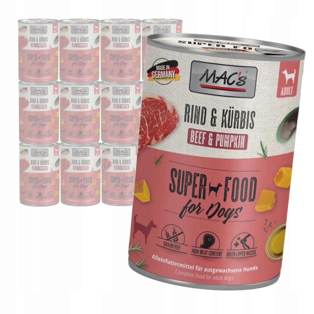 Levně MAC's Dog 12x400g Bezobilné Vlhké Krmivo s hovězím a dýní pro psy