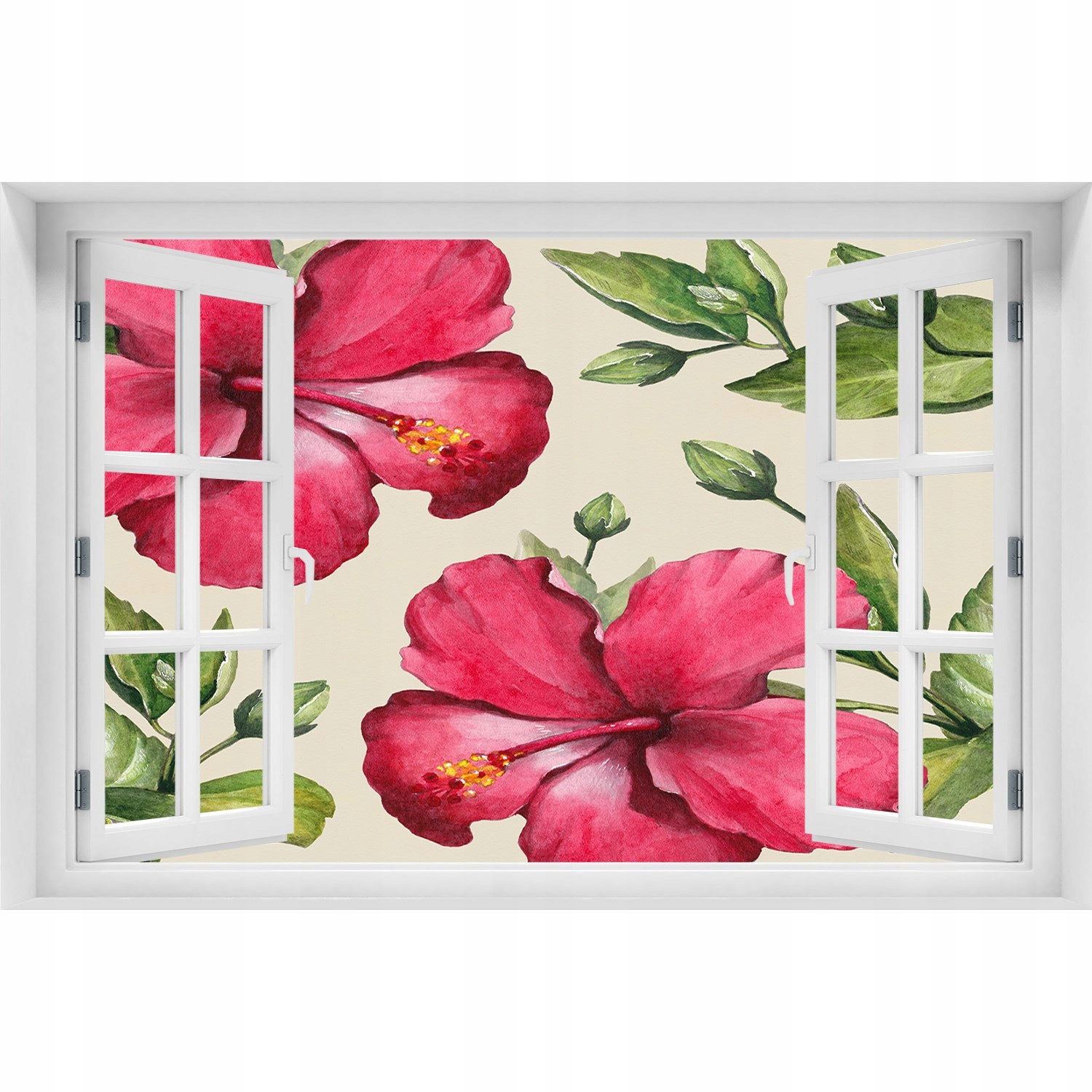 

3D Okno Naklejka na ścianę Różowy hibiskus 120x80