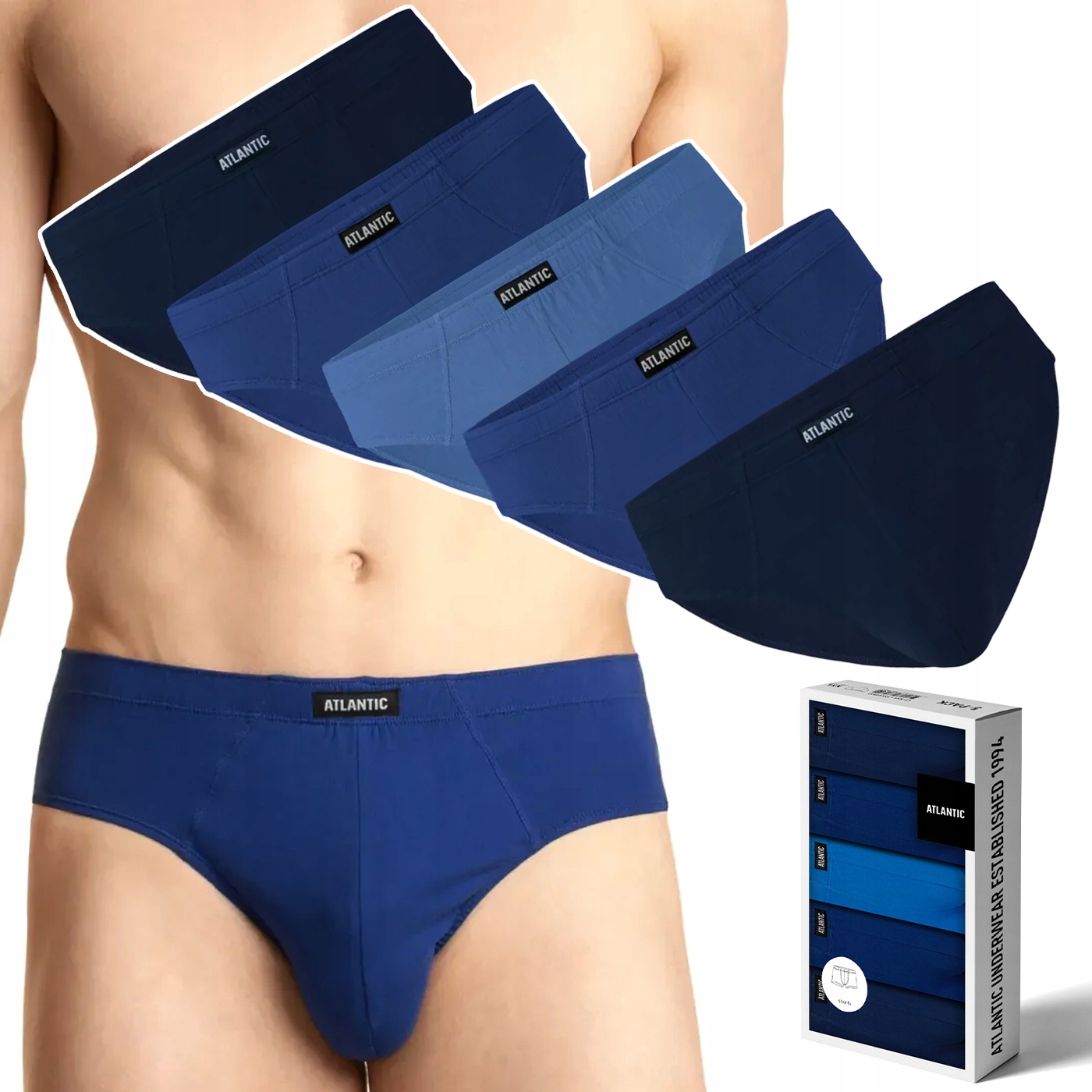 Pánské bavlněné slipy 5 Párů přiléhavé Atlantic 5SMP-001 M