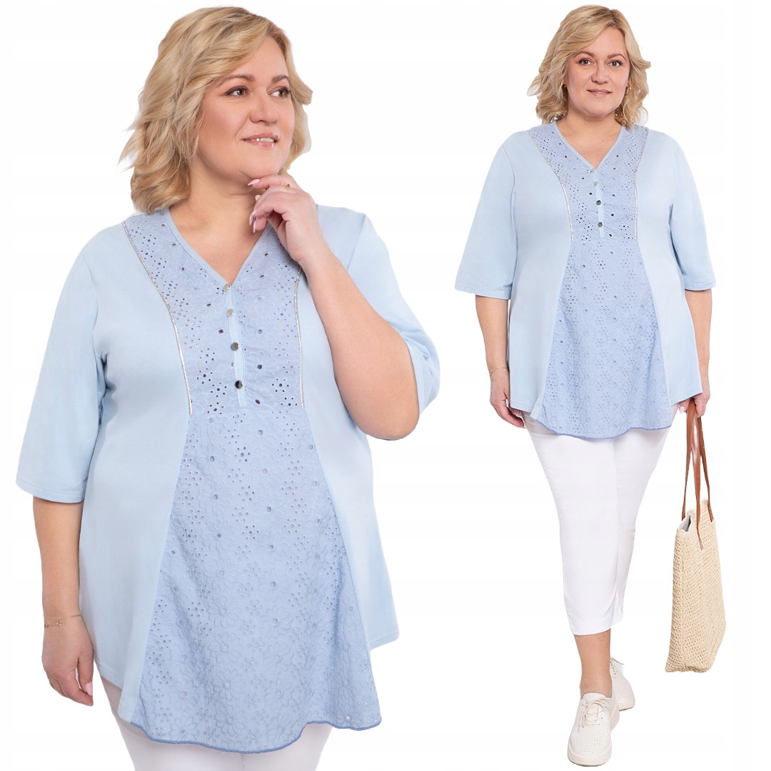 Modrá tunika s vyšívanými květinami plus size velikost 60/62