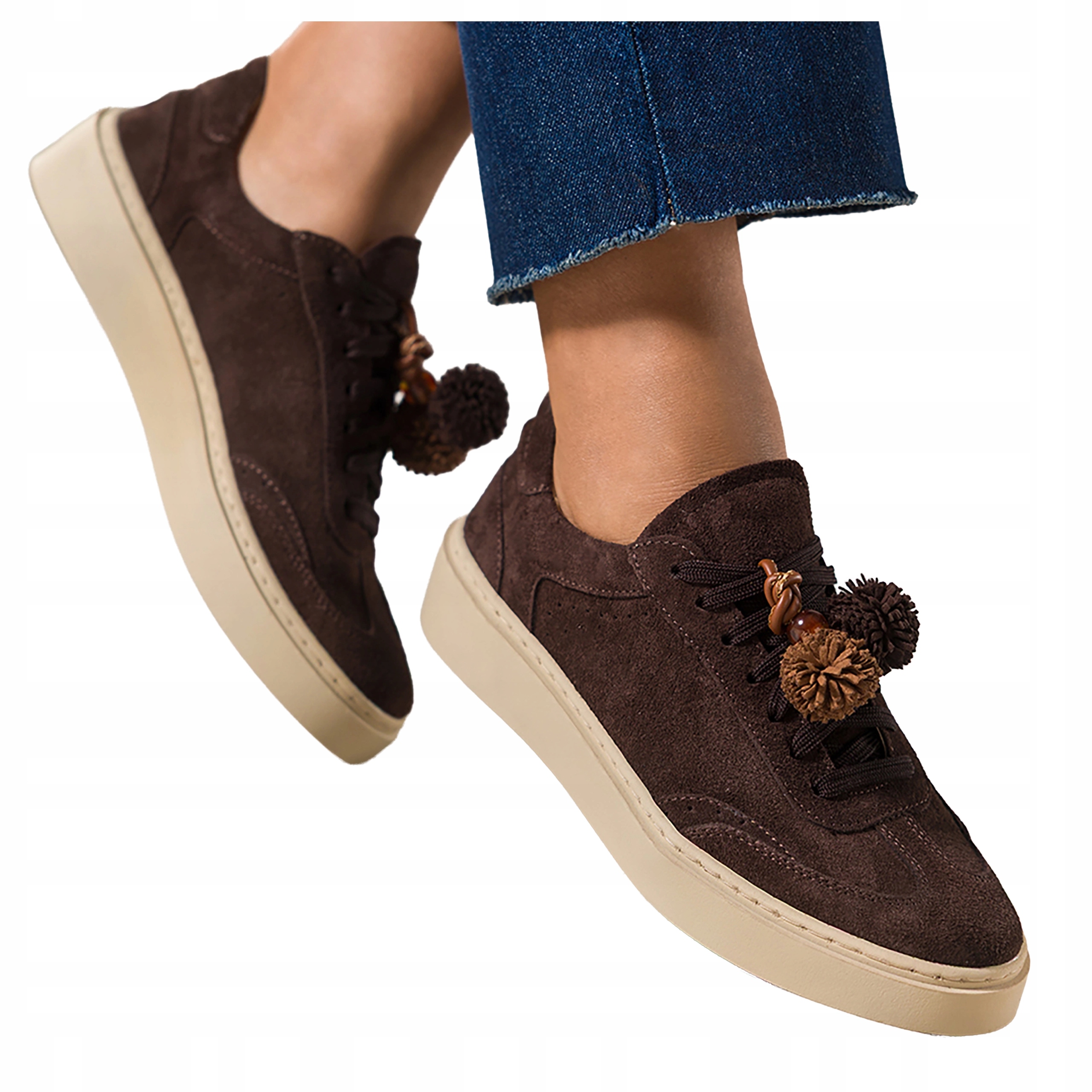 Čokoládové Tenisky Dámské sportovní ozdoby na platformě Kožené vel. 37