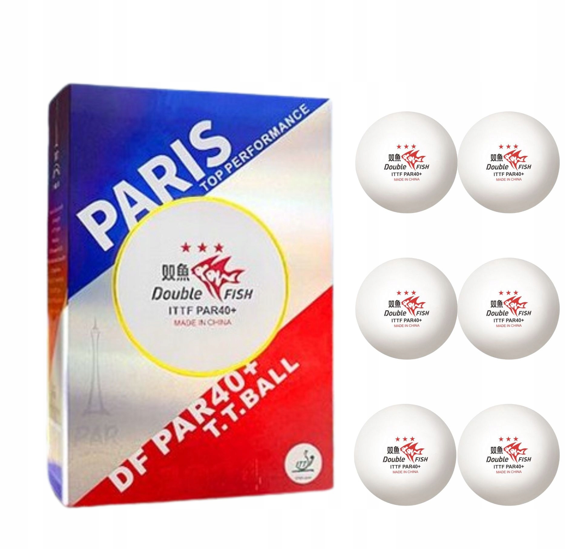 Piłeczki Do Tenisa Stołowego Piłki Do Ping Ponga Double Fisch Paris PAR40+