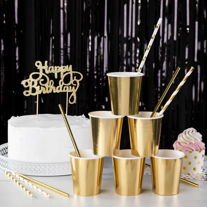 PATYCZKI Rurki SŁOMKI papierowe do CAKE POPS ZŁOTE GOLD 10 SZT Marka PartyPal