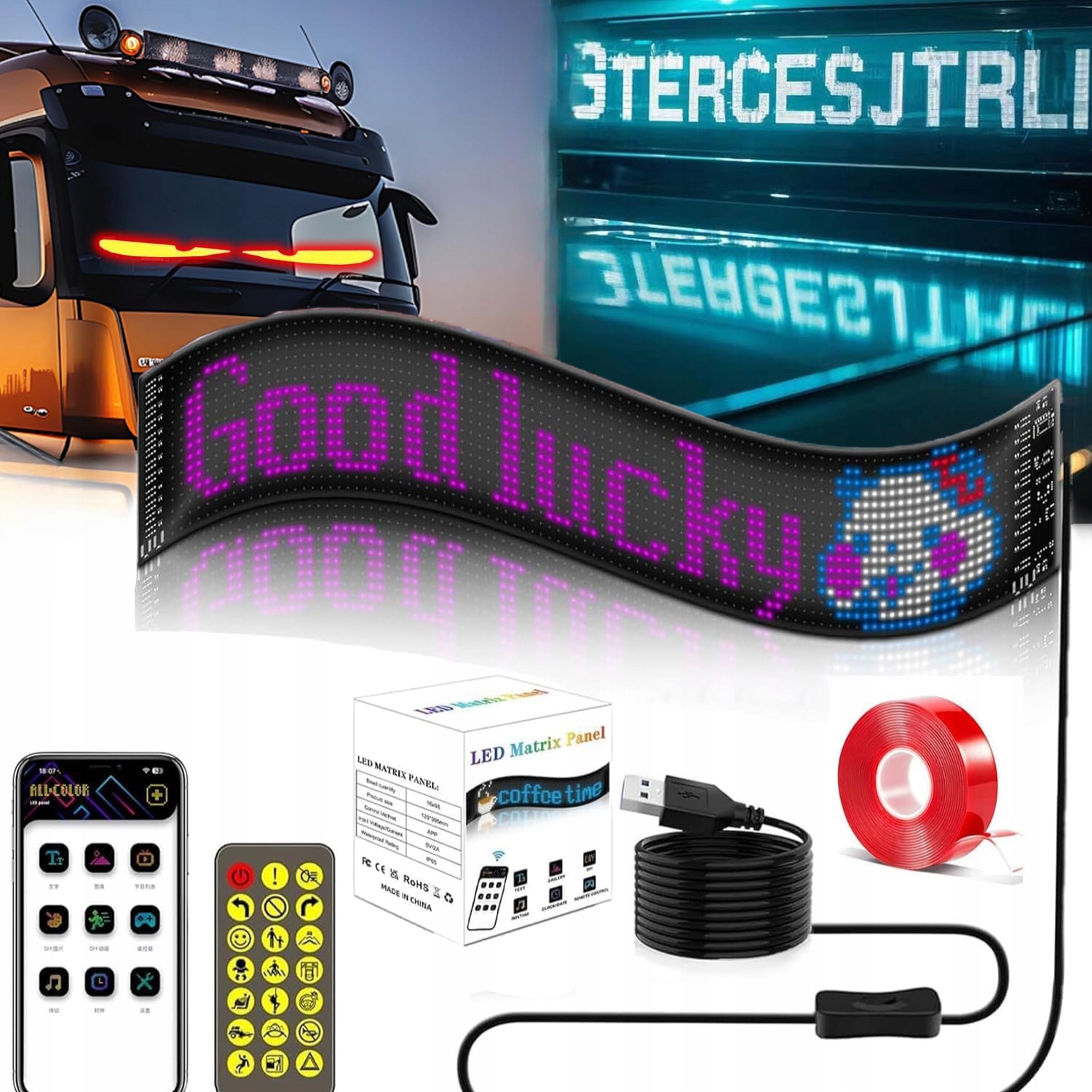 Flexibilní Led Displej Ovládaný Barevnou Aplikací, Voděodolný Do Auta