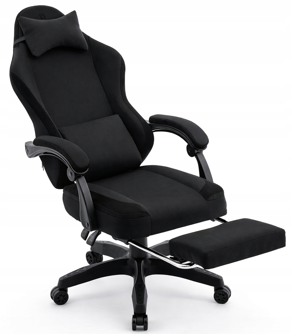 Fotel Gamingowy Biurowy Obrotowy Krzesło Gracza Tkanina Czarny