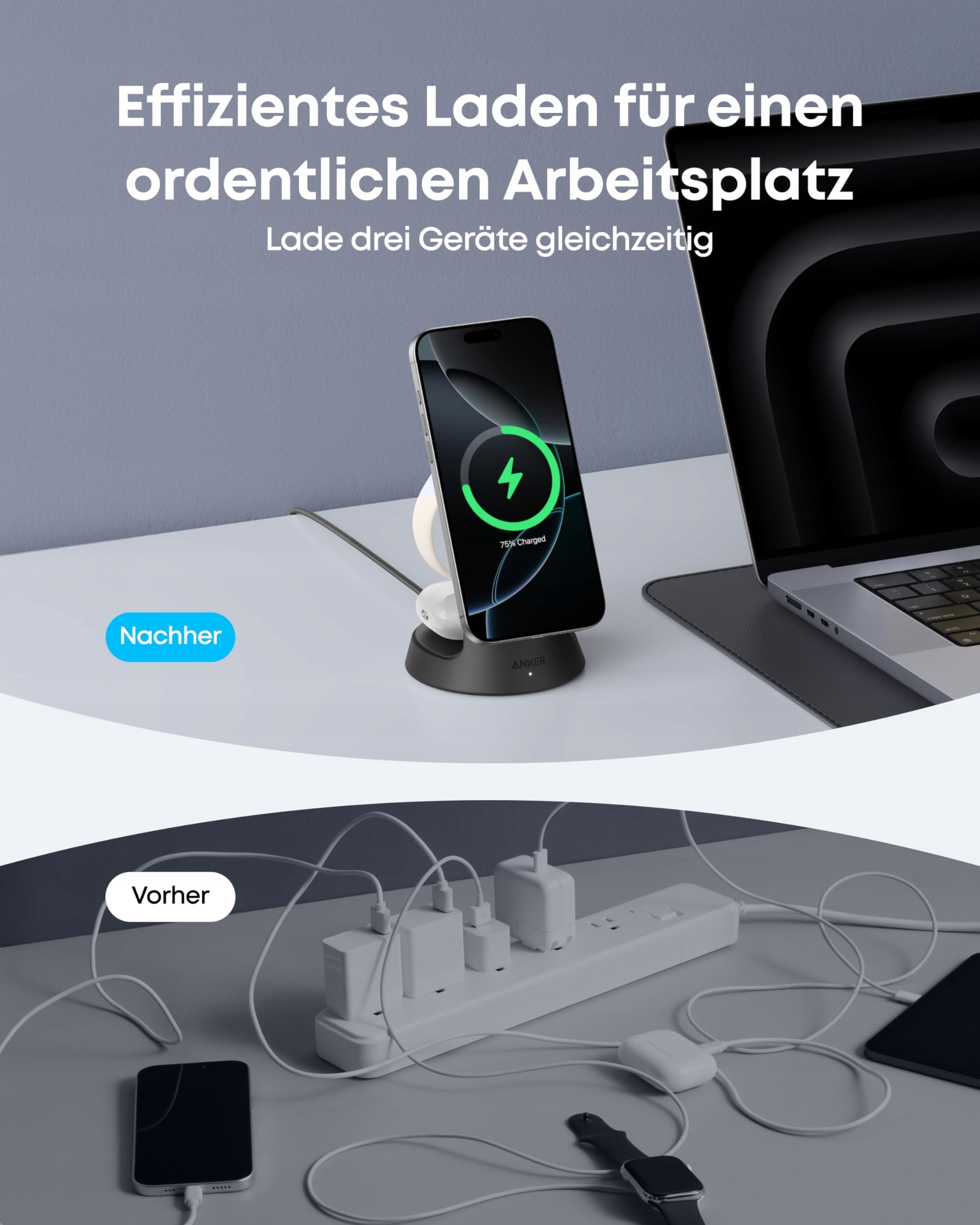 ANKER MagGo 3w1 Ładowarka MagSafe iPhone Apple Watch AirPods Pro Qi2 — miniatura 6