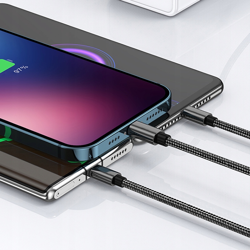 KABEL ŁADOWARKA 3w1 DO IPHONE MICRO USB TYP-C UNIWERSALNY RAPID SERIES Długość przewodu 1.2 m