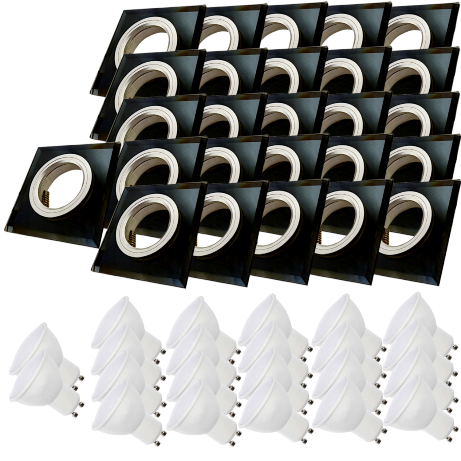26x Černá Stropní Lampa Halogenová Sklo 3W Led Žárovky