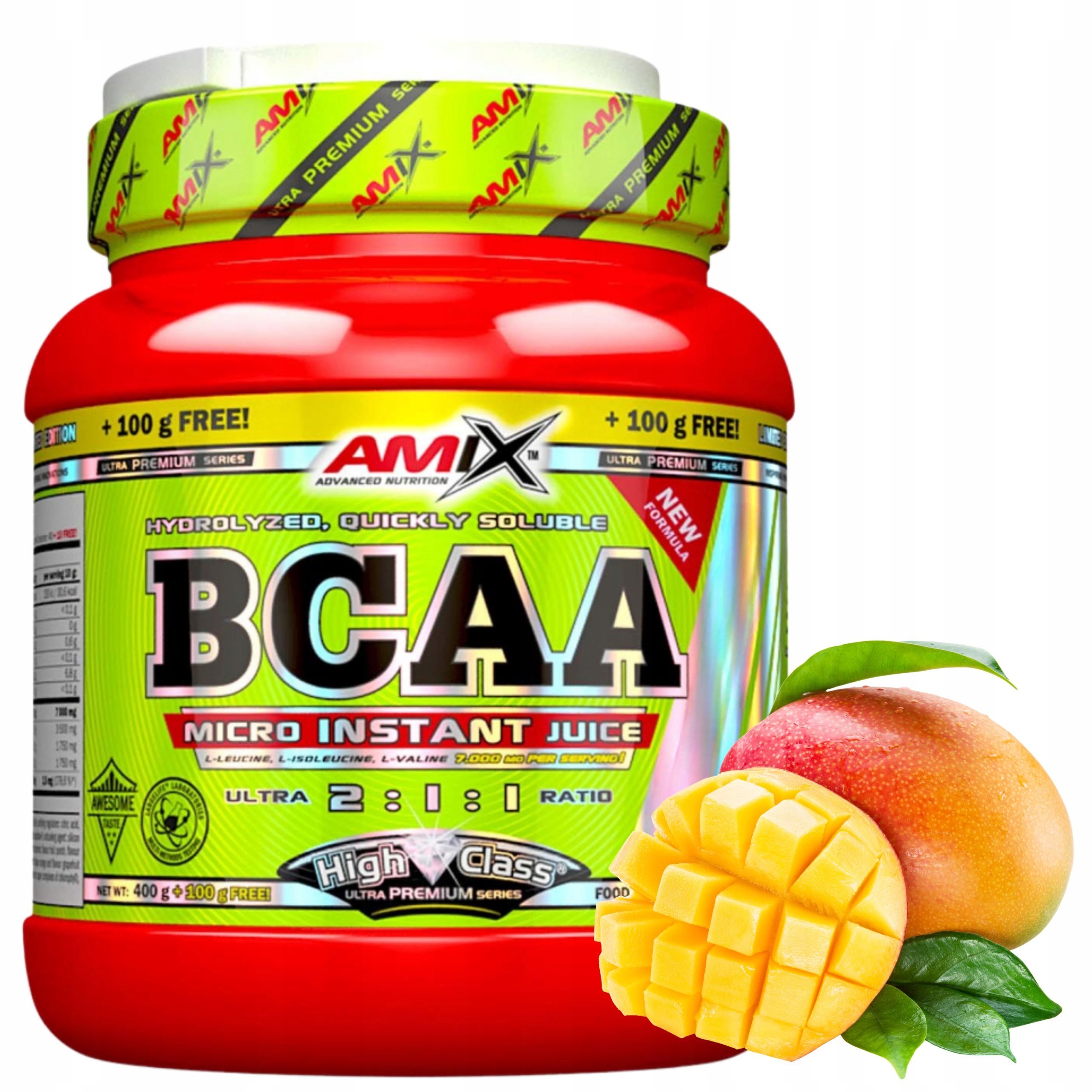 Bcaa 2:1:1 Aminokyseliny na pití Regenerace svalů 500 g Příchuť Mango