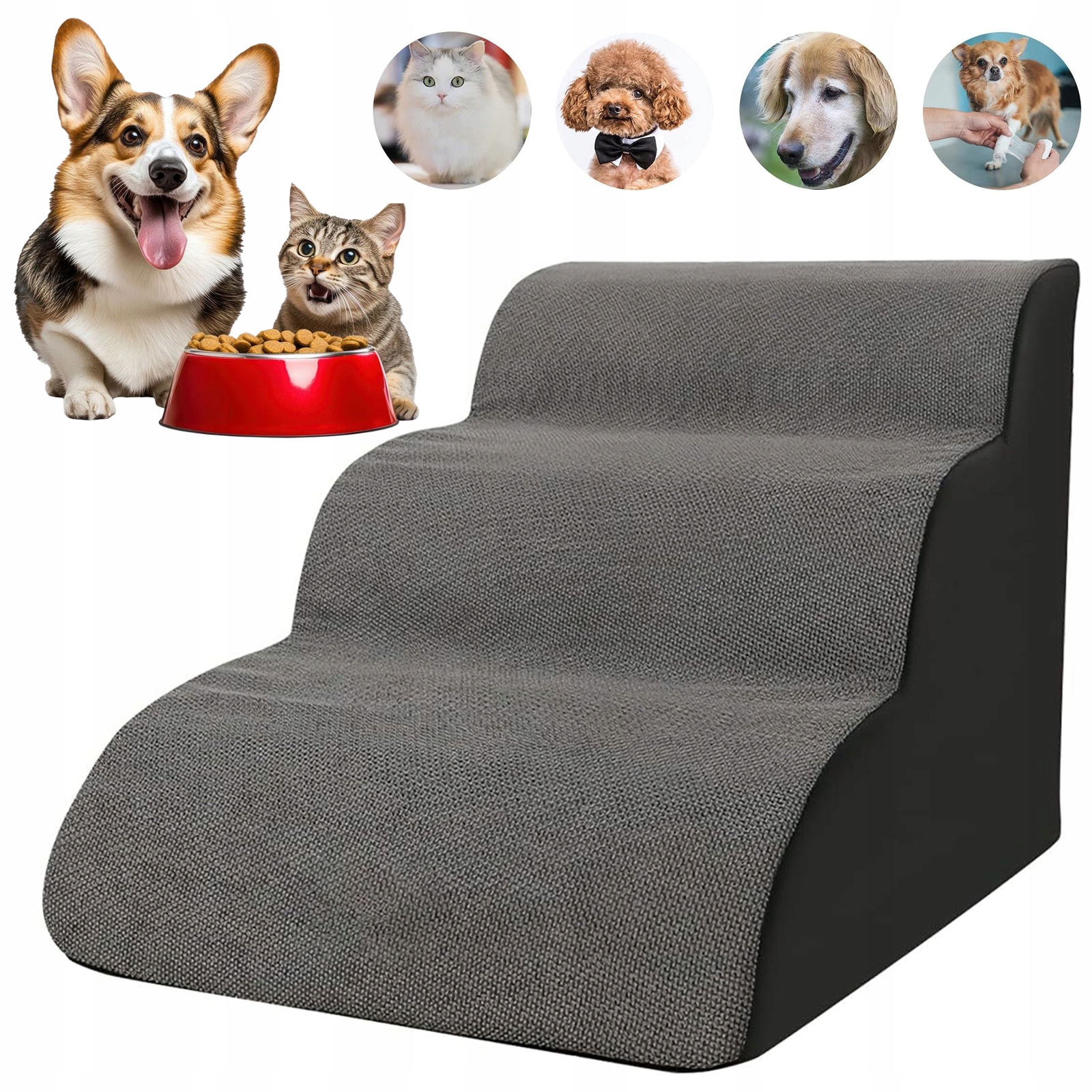 Levně Schody Pro Psy, Rampa, Plošina, 3 Schody, 40 cm plátno, Kočičí Schody, Protiskluzová houba