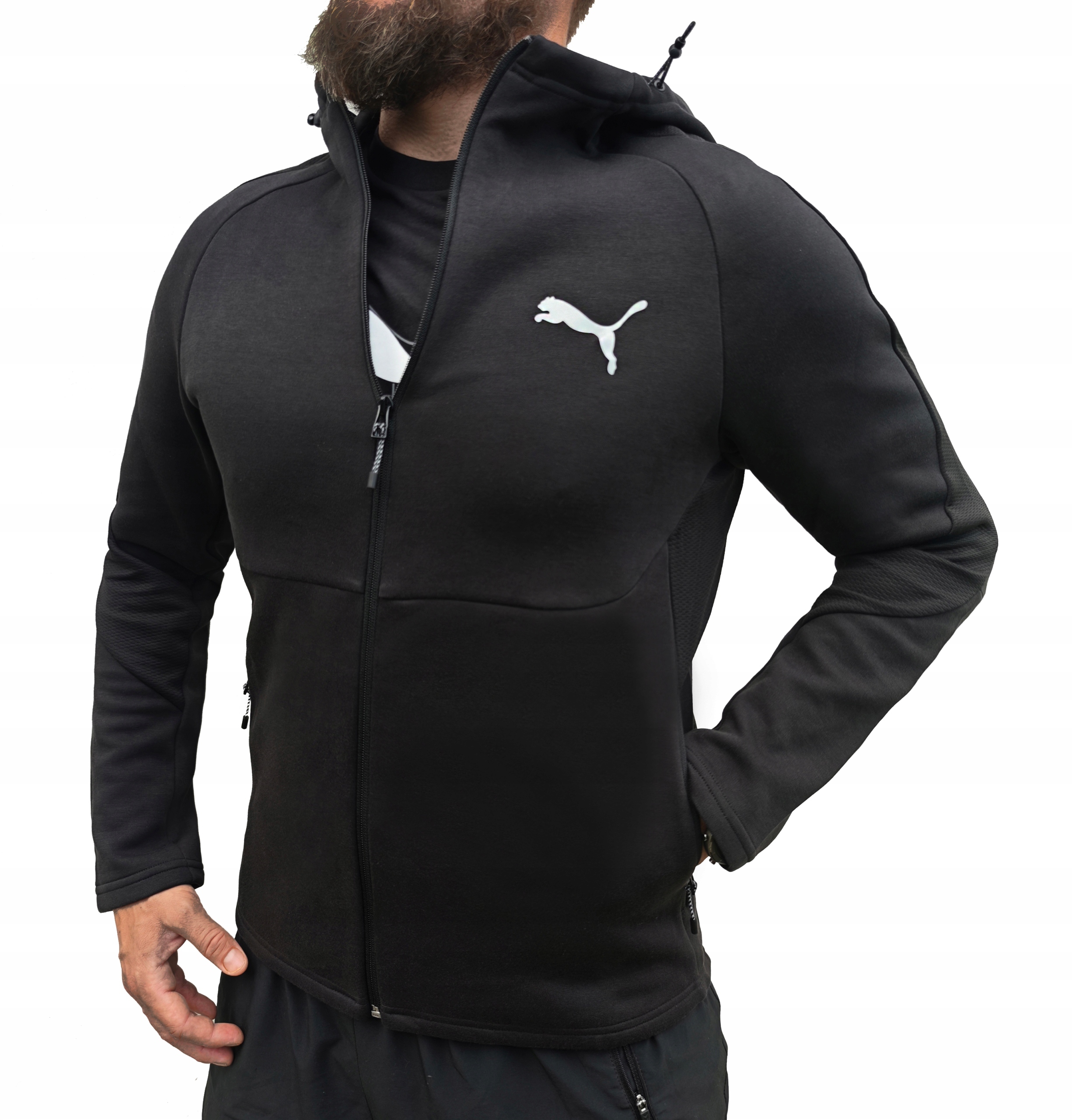 3210 Bluza Męska Puma Rozpinana Z Kapturem Zapinane Kieszenie Czarna M