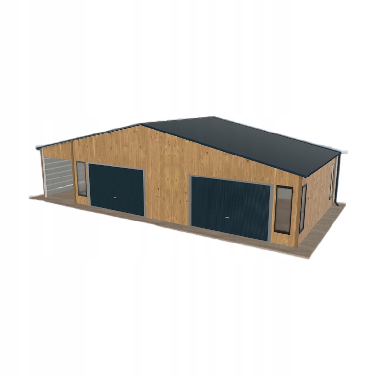 Plechová garáž 9.5 x 5.5 m s přístřeškem Světlý ořech