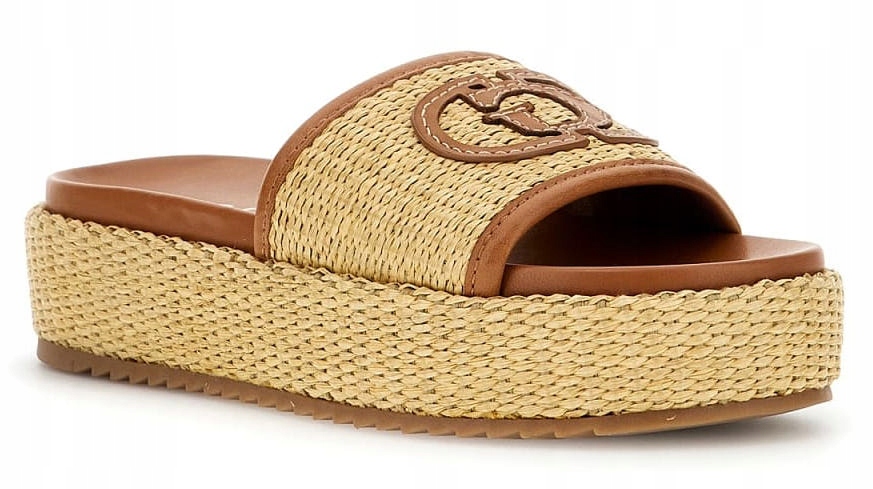 Guess hnědé dámské nazouváky na platformě z kůže 40