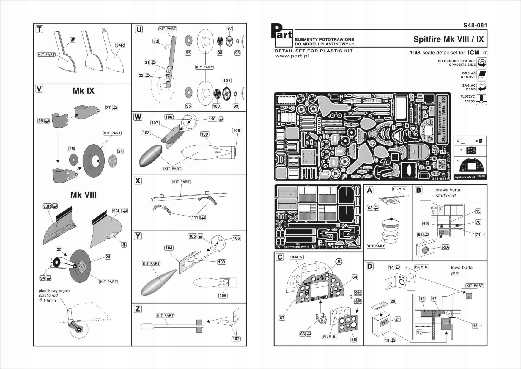 Díl S48-081 1/48 Spitfire Mk.VIII/IX (ICM)