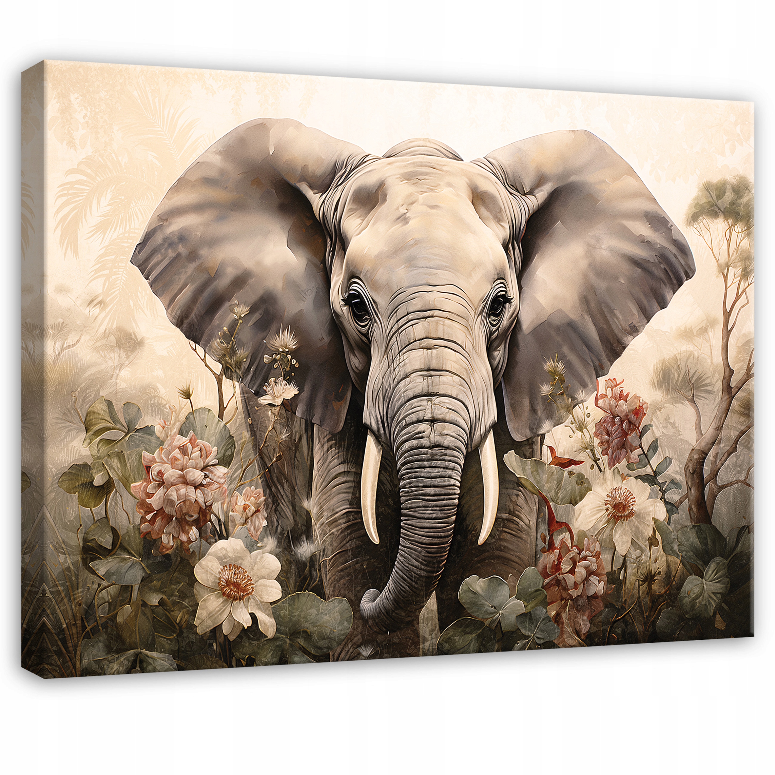 Obraz Slon Květiny Zvířata Příroda Do Ložnice Obývacího Pokoje Na Plátně 100x70