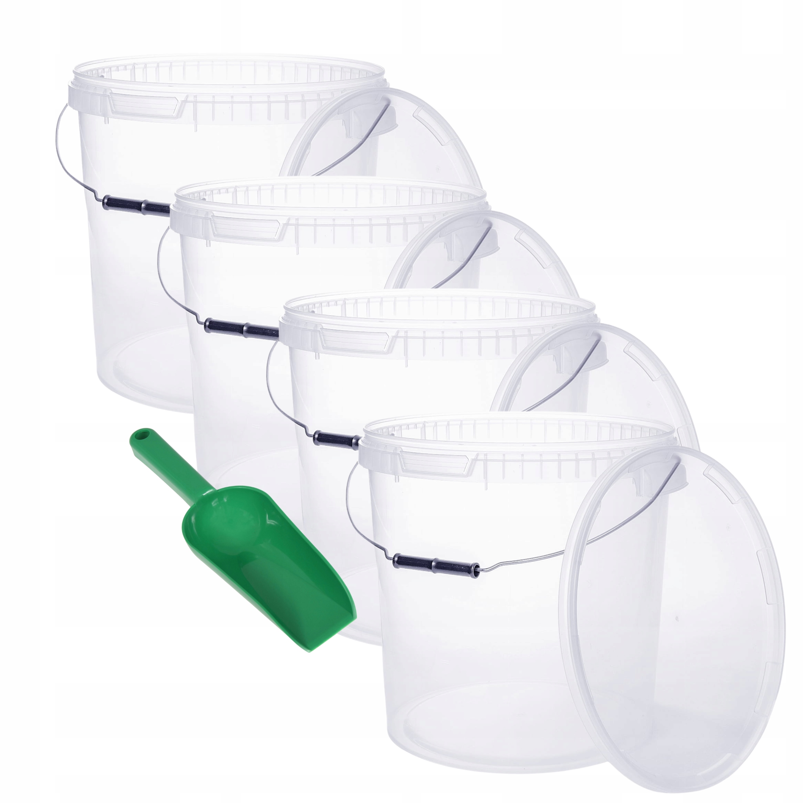 4x Wiadro 20L Przezroczyste na żywność Łopatka 0,25KG