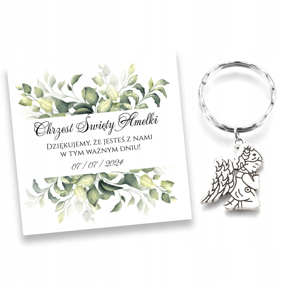 PODZIĘKOWANIE DLA GOŚCI UPOMINEK BRELOK ANIOŁEK CHRZEST PAMIĄTKA