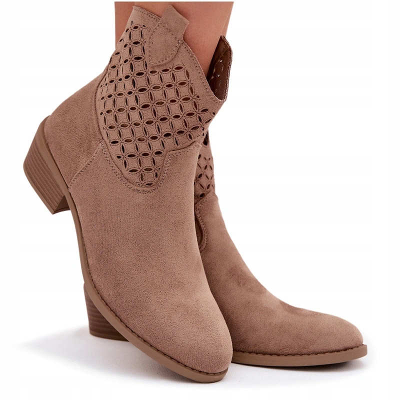 Kotníkové Boty S Eko Semišovým Podpatkem Na Zip, Béžové, Velikost 41