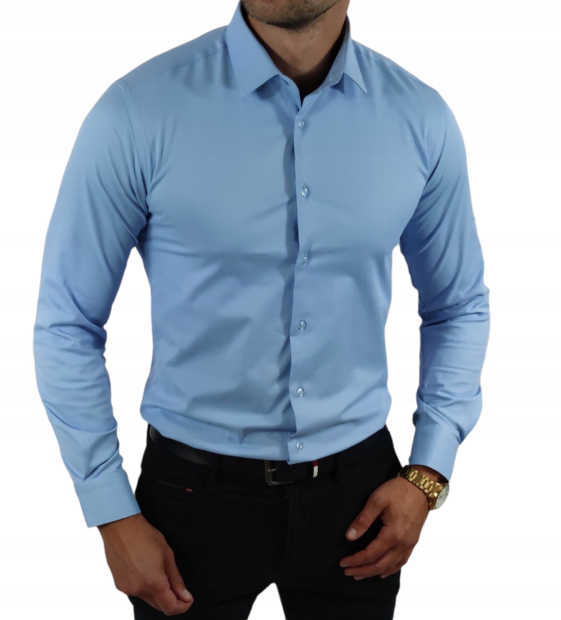 Klasická elegantní slim fit košile tmavě světle modrá barvy ESP06 XXL