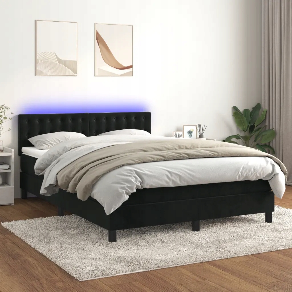 vidaXL Box spring postel s matrací a Led černá 140x190 cm samet