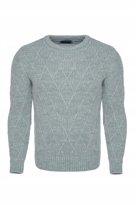 CIEPŁY GRUBY SWETER MĘSKI CASUAL ROMBY SZARY - XL Marka Carisma