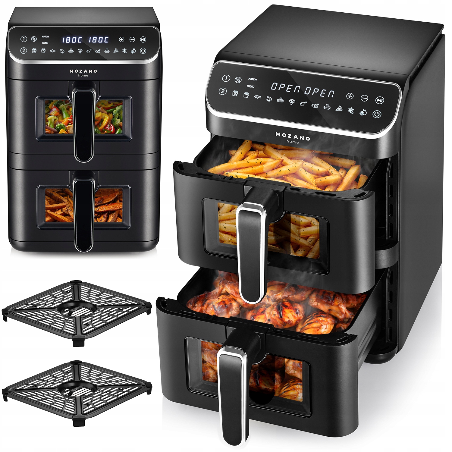 Frytkownica Beztłuszczowa Dwukomorowa Pionowa 11L Air Fryer 2800W 12 Trybów