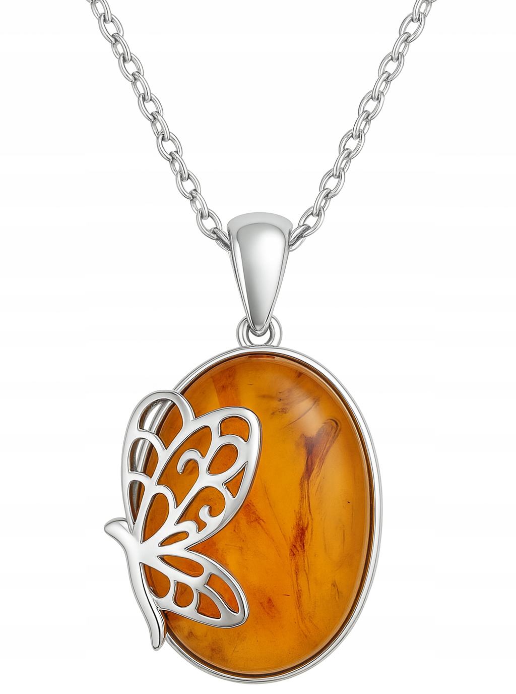 Stříbrný náhrdelník s přírodním jantarovým řetízek pro ženy a přívěskem stříbro