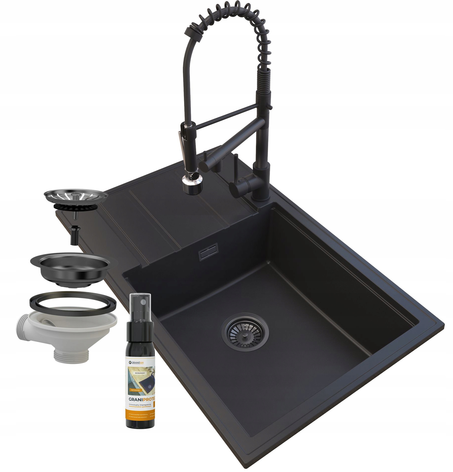 Granitový Drez Čierny Louis Sifón Batéria Špirála