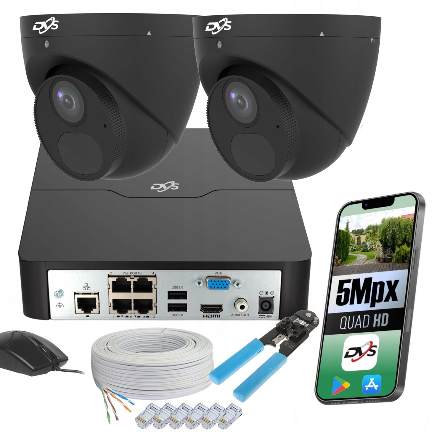 Sada kamer pro domácnost Ip 2 kamery 5Mpx kovové venkovní ovládání aplikací