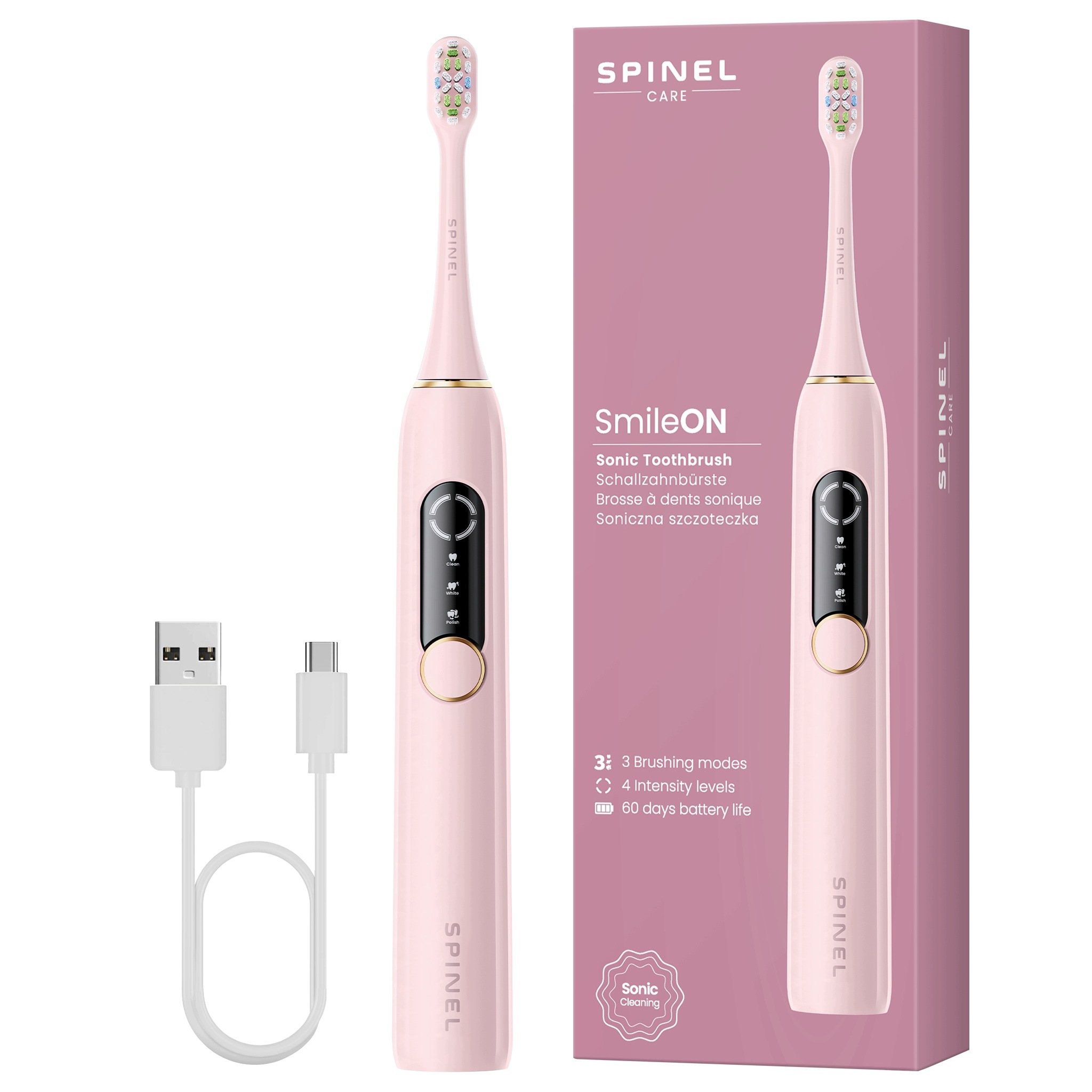 Szczoteczka Soniczna do zębów Spinel SmileON 3 Programy Bateria 60 Dni